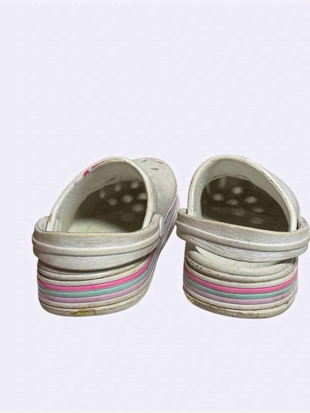 Kids White Croc Clog Sandals with Rainbow Accent size 9